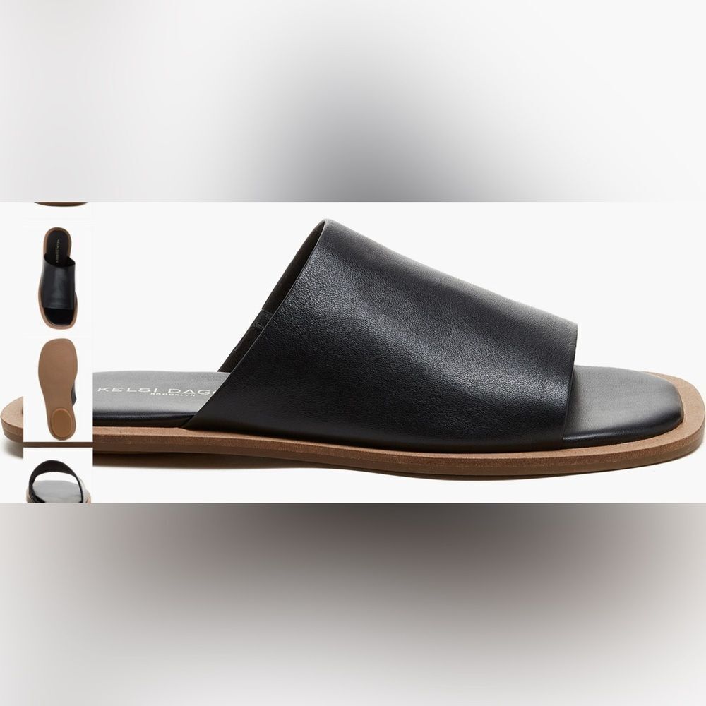 Kelsi Dagger Black Leather Slide Sandals